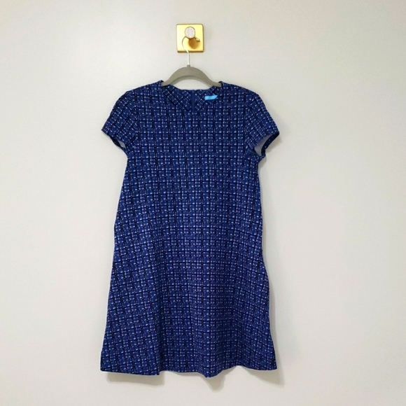 J. McLaughlin Mini Dress Blue Patterned  XS Pockets Neutral Casual Academia - Picture 1 of 14